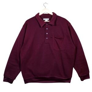 Weatherman Men's Burgundy Pullover Long Sleeve Collared Pocket Sweatshirt Size L